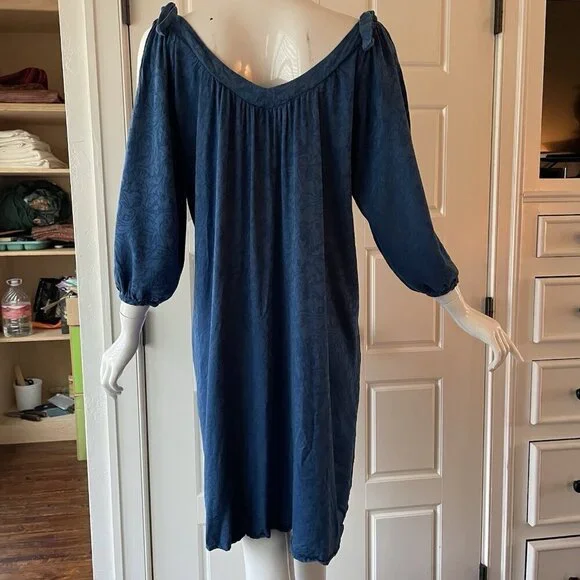 Holding Horses Leyton Blue Floral Swing Mini Dress Open Slit Long Sleeve XS - Picture 4 of 9